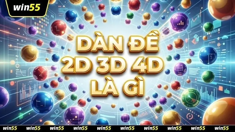 Banner đồ họa chuyên nghiệp giới thiệu về dàn đề 2d 3d 4d là gì với các con số cách điệu trên nền xanh vàng tại WIN55