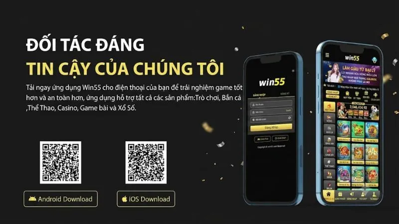 Banner giới thiệu cách tải app WIN55 về điện thoại di động đơn giản và tiện lợi.